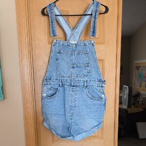 We The Free Light Blue Denim Overalls with Contrast Stitching